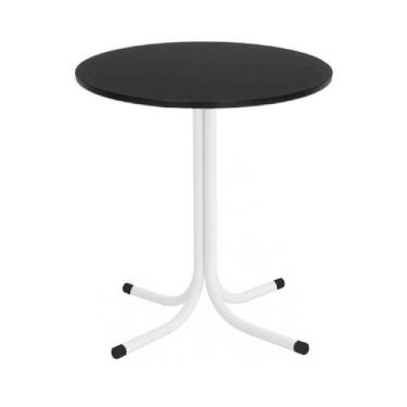 Imagem de Mesa de Jantar Redonda 80cm Branca Tampo Madeira Preto - Lamar Design