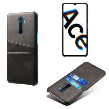 Imagem de Capas Compatível com OPPO X2 PRO,tampa protetora de couro falso,design de saco de cartão com 2 fendas de cartão atrás,proteção anti-impressão digital e anti-gota-Black