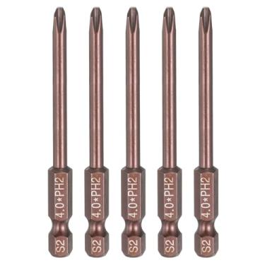 Imagem de HARFINGTON 5 peças de chave de fenda Phillips número 2 PH2 1/10.2 cm, haste sextavada, 75 mm de comprimento, haste de 0,4 cm, brocas magnéticas, chave de fenda S2, ferramenta elétrica, marrom