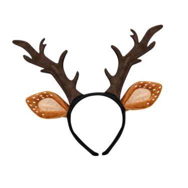 Imagem de kowaku Faixa de cabeça com chifres de rena, elegante faixa de cabelo com orelhas de rena para apresentações