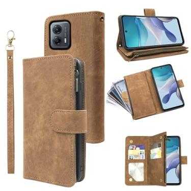 Imagem de Dibosom Capa carteira para Motorola Moto G53 5G com cordão de pulso e couro vintage premium flip porta-cartão de crédito acessórios capa de celular para G 53 53G mulheres homens marrom