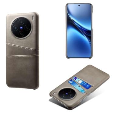 Imagem de Capas Compatível com VIVO X200 PRO mini 5G,Caso de couro PU-Tampa de telefone a prova de choque com 2 slots de cartão,Proteção anti-impressão digital e anti-gota-Grey