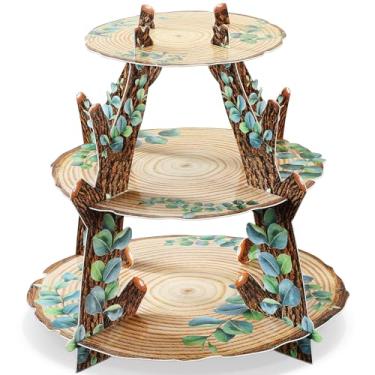Imagem de Baderke Suporte de cupcake Woodland para decoração de 3 níveis para chá de bebê, torre do deserto, topo, artigos de festa ocidental, lembrancinhas, aniversário, safári, acampamento, caça, tema de