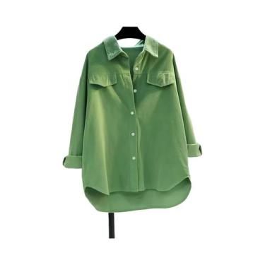 Imagem de Camisa Feminina de Veludo com Bolso Duplo - Manga Comprida, Gola Polo 