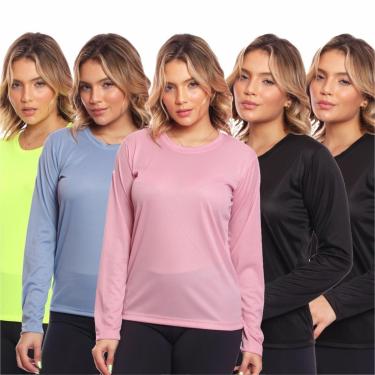 Imagem de Kit 5 Camisa Feminina Camiseta Térmica Proteção Solar Uv .-Feminino