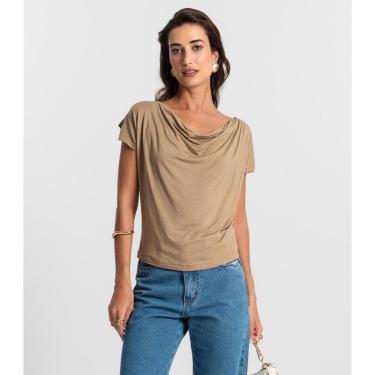 Imagem de Blusa Feminina Com Decote Drapeado KO Marrom-Feminino