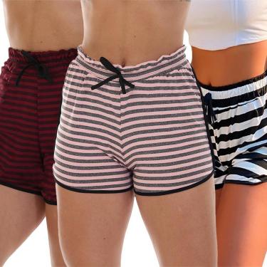 Imagem de Kit 3 Short Saída Praia Frimodas Listrado Feminino Adulto-Feminino