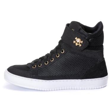 Imagem de Tênis Sneaker Cano Alto em Couro com Caveira de Strass Bawmi, Preto, 3