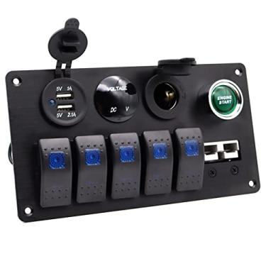 Imagem de LOKEKE Painel De Tomada Isqueiro, Lokeke, À Prova D'Água, 5 Pinos, Interruptor Alternância Para Barco Marinho, Com Botão Partida Do Motor + Voltímetro Led, Conector Anderson, Usb Duplo Rv E Caminhão