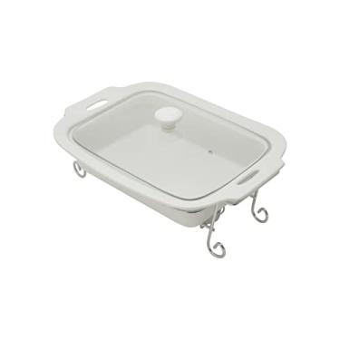 Imagem de TRAVESSA DE PORCELANA C/TAMPA E SUPORTE DE METAL 33,5X24cm