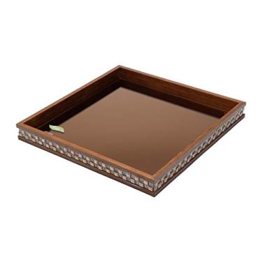 Imagem de Bandeja de Madeira com Vidro Bisotê Diamond Rojemac Marrom