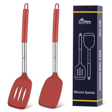 Imagem de HOTEC Espátula sólida de silicone resistente ao calor, conjunto de espátulas de cozinha com fenda (34,7 cm vermelho)