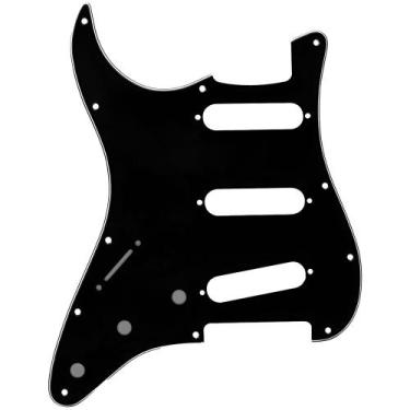 Imagem de Escudo Preto Para Guitarra Strato Canhota 11 Furos 3 Camadas (Sanduích