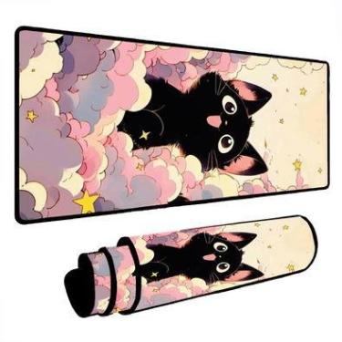 Imagem de Mouse Pad Gamer Speed Extra Grande Desk Pad Profissional Premium Com Borda Costurada 100x50  - Gatinho Preto