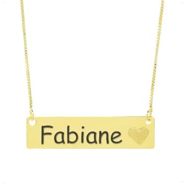 Imagem de Colar Chapinha Coração Gravação Personalizada Nome Fabiane Banhado Ouro 18K - 999006312