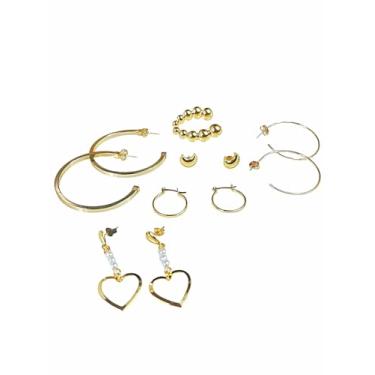 Imagem de Brincos Femininos Dourados Kit 6 Pares Folheados Modelos Variados