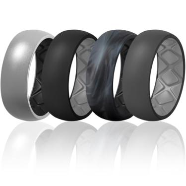 Imagem de Egnaro Anel de silicone masculino 1/4/5/6/7 multipack de alianças de casamento masculinas respiráveis de borracha de silicone com ranhuras de fluxo de ar, 15-15.5(23.8mm), Silicone, Sem pedra preciosa