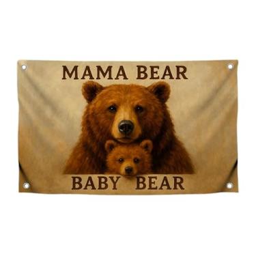 Imagem de Bandeira de animais engraçados de 9,5 x 1,5 m com citação "Mama Bear Baby Bear" com quatro ilhós de latão - Bandeira fofa de um lado com ursos para dormitório universitário ou quarto de adolescentes