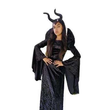 Imagem de Vestido fantasia completa malévola com chifre e asas adulto feminina -