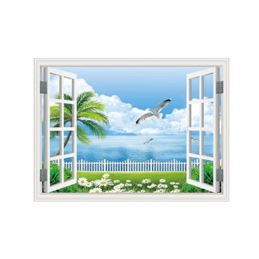 Imagem de Impressões em tela paisagens-Arte parede janela falsa-Flores árvores marinhas-Natureza Pintura Decoração Banheiro 50x70cm Sem Moldura