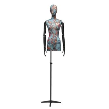 Imagem de Mannequin Torso de manequim feminino com suporte e cabeça, 59-83" de altura, corpo ajustável com tripé, suporte de metal, braço de madeira maciça(Blue)