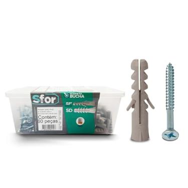 Imagem de SFOR - Bucha SF Nylon 8mm com Parafuso Madeira Phillips 4,8x50 - Kit 120 Peças (60 Buchas + 60 Parafusos) - Ideal para Fixação em Concreto e Tijolo Maciço