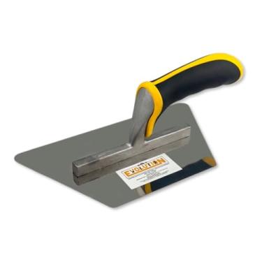 Imagem de Evolution Desempenadeira Trapezoidal Rígida 24x13cm Lisa Sem Rebites C/Cabo Emborrachado Lâmina de Aço Inoxidável Preto e Amarelo Para Efeitos Decorativos - 1302