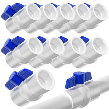 Imagem de 10 peças de válvulas de esfera de PVC de 2,5 cm, válvulas de tubo de água de PVC SCH40, soquete de válvula de fechamento com alça em T azul, válvula de tubo de água deslizante para projeto de água