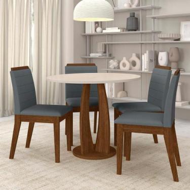 Imagem de Sala De Jantar Redonda Fontana Com 4 Cadeiras Freijó/off/cinza - M.a -