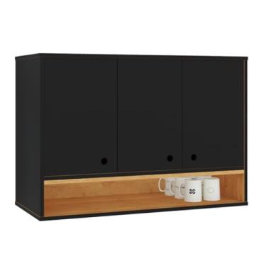 Imagem de Armário Jessica para Cozinha 3 Portas com Prateleira Armarinho Organizador - Opções de Cores (PRETO/CINAMO)