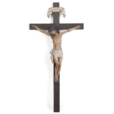 Imagem de Cruz de parede com crucifixo católico BC em 61 cm H Jesus Cristo decoração de casa presentes religiosos colecionáveis escultura renascentista feita à mão por Buildclassic