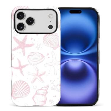 Imagem de ZHEGAILIAN Capa compatível com iPhone 16 (4g) Pro Max, capa rígida híbrida de 2 camadas para meninas, meninos, mulheres, homens, conchas rosa claro fofas