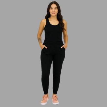 Imagem de Calça Moletom Feminina Jogger 3D Com Bolsos Laterais Cereja Rosa, Pret