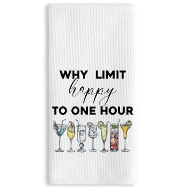 Imagem de TNUW Toalhas de cozinha de bar 40 x 61 cm, presentes de barman para mulheres, toalhas de chá para cozinha, casa, bar, carrinho, por que limitar a felicidade a uma hora toalha de mão decorativa