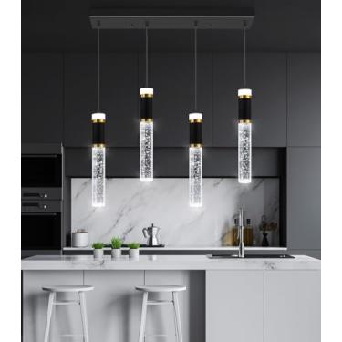 Imagem de dolria Lustres de cristal modernos de 4 luzes para ilha de cozinha LED com pingentes reguláveis luminária de teto LED para sala de jantar