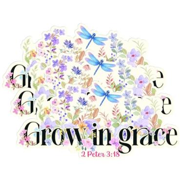 Imagem de 3 peças de adesivo Grow in Grace Flores silvestres versículo bíblico escritura religioso Jesus fé cristã floral decalque de vinil à prova d'água para garrafas de água copo laptop capacete rígido