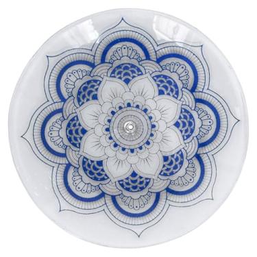 Imagem de Incensário Porta Incenso Vidro Pratinho Redondo Com 6 Caixas (Branco e Azul Floral)
