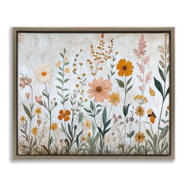 Imagem de Stupell Industries Design de arte de parede em tela flutuante marrom com folhagem de flores de outono por Petal Prints Design, 43 x 53 cm