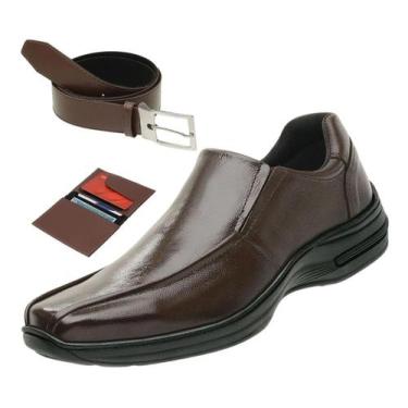 Imagem de Sapato Masculino Social Ortopédico Couro Legítimo Clássico Kit Cinto +