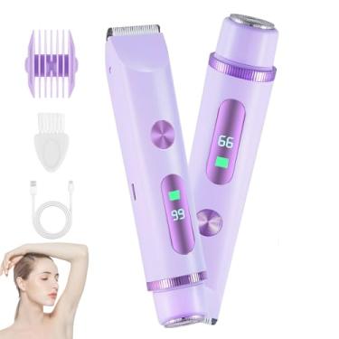 Imagem de XYOUWEI Barbeador elétrico para mulheres, aparador de biquíni 2 em 1 para mulheres, barbeadores elétricos recarregáveis, IPX7 à prova d'água, aparador de pelos corporais úmidos/secos para axilas