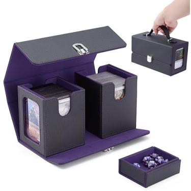 Imagem de Venssu MTG Commander Deck Box, 3 in 1 Card Carrying Case Fits 200+ Double-sleeved Cards, Individual Deck Case With Dice Tray, Compatible with TCG/PTCG(Black and Purple)