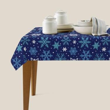 Imagem de Toalha de mesa retangular de inverno azul escuro 152 x 213 cm azul petróleo branco floco de neve tema de férias toalha de mesa decorativa sazonal rústica casa de fazenda para decoração de festa