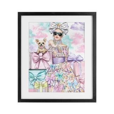 Imagem de Stupell Industries Fita fashion feminina e filhote de cachorro impressão emoldurada sob vidro design por Jess Stempel, 21 x 17