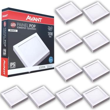 Imagem de Kit 10 Plafon Painel Led Avant Pop 18W Branco 6500K 1080 Lúmens Quadrado de Sobrepor 22x22cm Bivolt