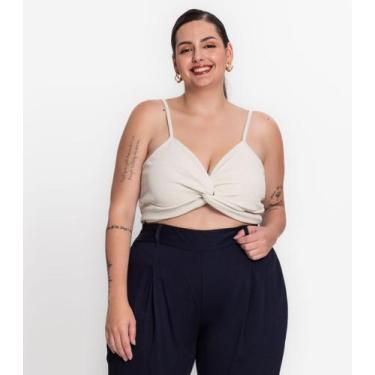 Imagem de Blusa Cropped Feminina Plus Size Secret Glam Bege, Plus G4, Bege
