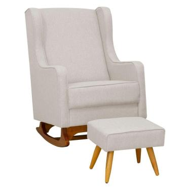 Imagem de Poltrona De Amamentação Balanço E Puff Sofia Linho bege