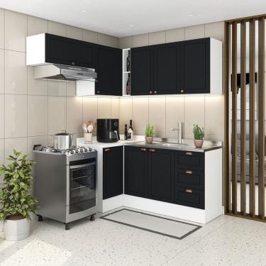 Imagem de Cozinha 5 Peças com Rodapé Pérola Yescasa Preto/Branco