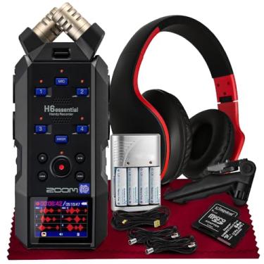 Imagem de Gravador de estúdio portátil Zoom H6Essential, flutuante de 32 bits H6E, gravador de 6 faixas, acessibilidade, 4XLR/TRS com SD de 64 GB, tripé, fone de ouvido, baterias recarregáveis e mais para