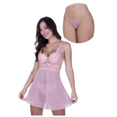 Imagem de Camisola com Bojo e Tanga Transparente Tule -c2 CAMISOLA ELISA - BELLA