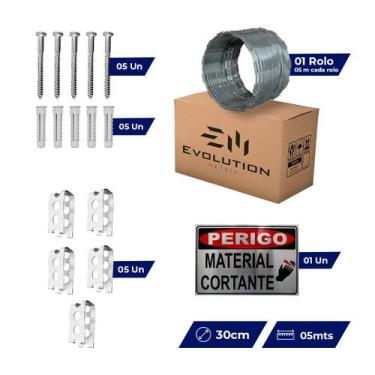 Imagem de Kit Completo Cerca Concertina Dupla Clipada 30cm P/ 5 Metros - Evoluti
